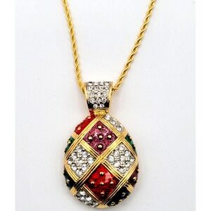 JOAN RIVERS JEWELED RUSSIAN EGG PENDANT & CHAIN‎ SIGNED 29" ENAMEL